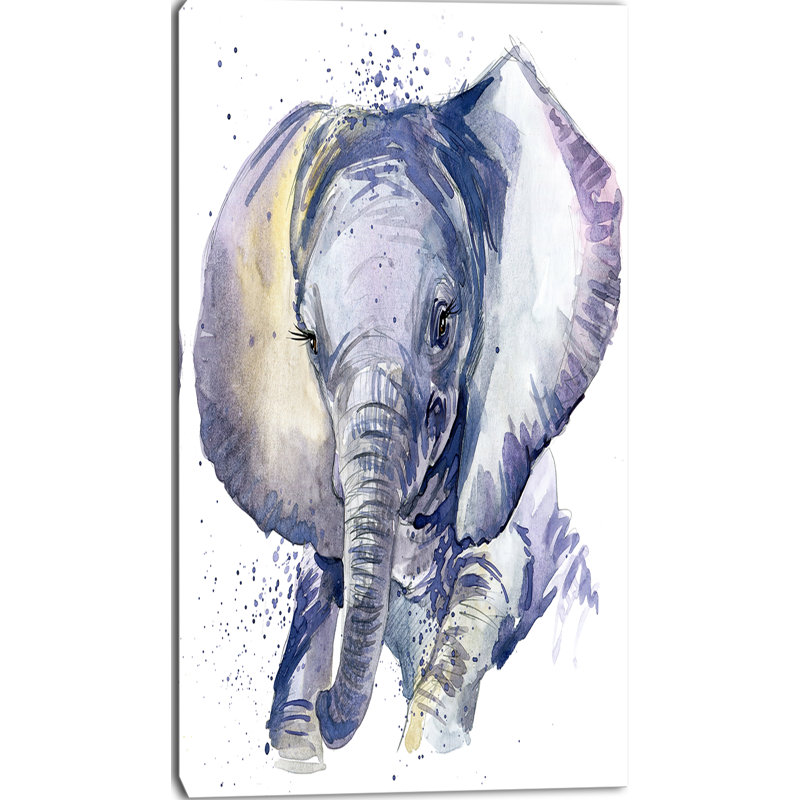 « baby éléphant blue aquarelle », reproduction d’art sur toile tendue, H 12 po x l 8 po x P 1 po, Toile tendue