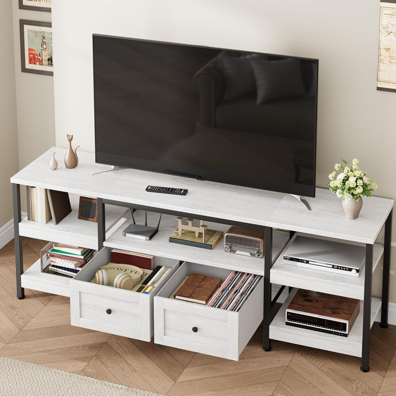 Unfinished TV Stand, White Wood, 64.3cm H x 180.1cm L x 39.9cm W