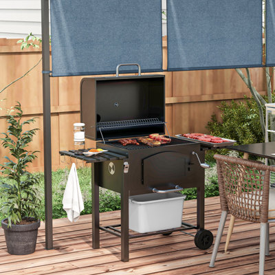 Fumoir à charbon, barbecue avec hauteur de charbon réglable, noir