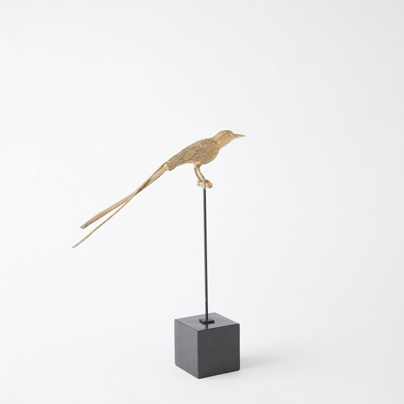 Perched Swallow-Brass-Sm, 17.5" H x 3.5" W x 13.75" D