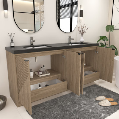 Monterey 70.8" Freestanding Bathroom Vanity + Reinforced Black Acrylic DOUBLE Sink
