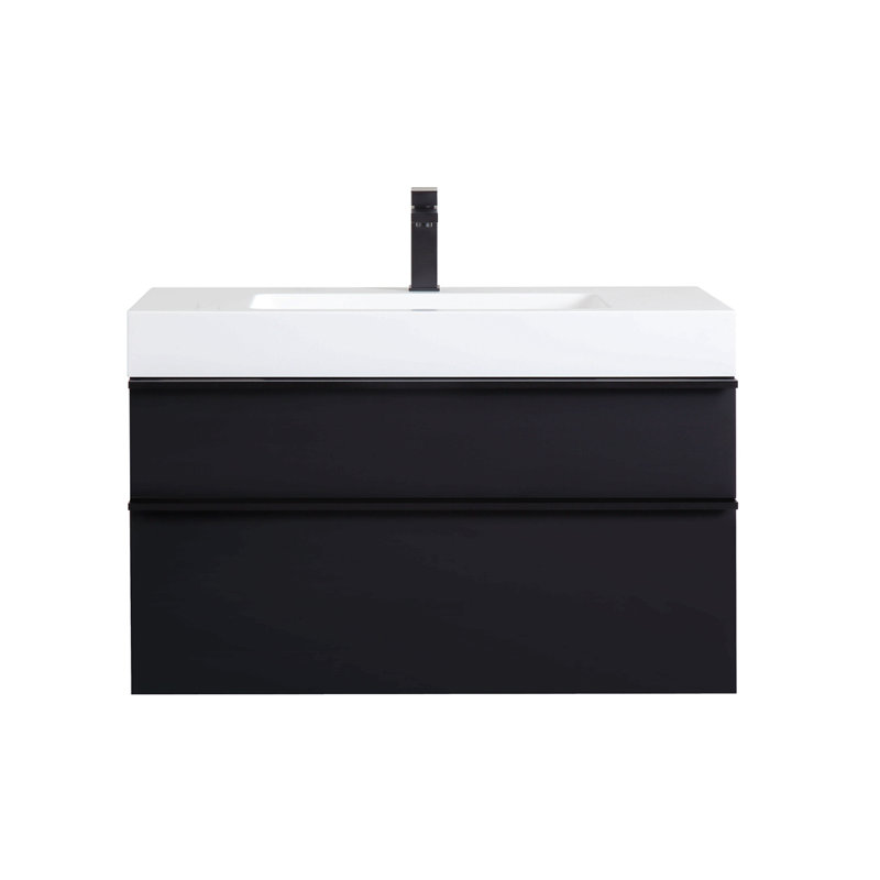 Meuble-lavabo mural 36 po avec lavabo en acrylique intégré, 2 tiroirs à fermeture en douceur, armoire flottante pré-assemblée et moderne