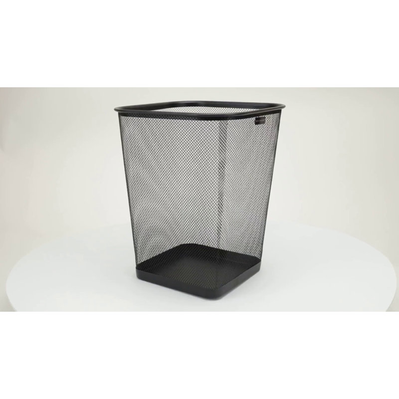 Black Stainless Steel Mesh Office Trash Can Set