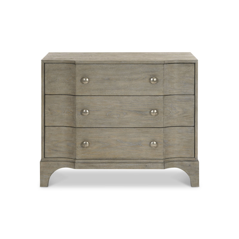Gray Wood 3-Drawer Nightstand with Pewter Accents