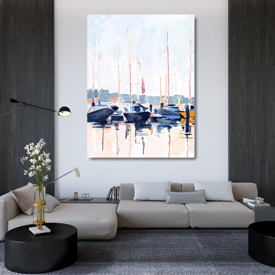 Breakwater Bay Scarvey, Emma Gallery Wrapped Canvas Art Titled: Watercolor Boat Club II