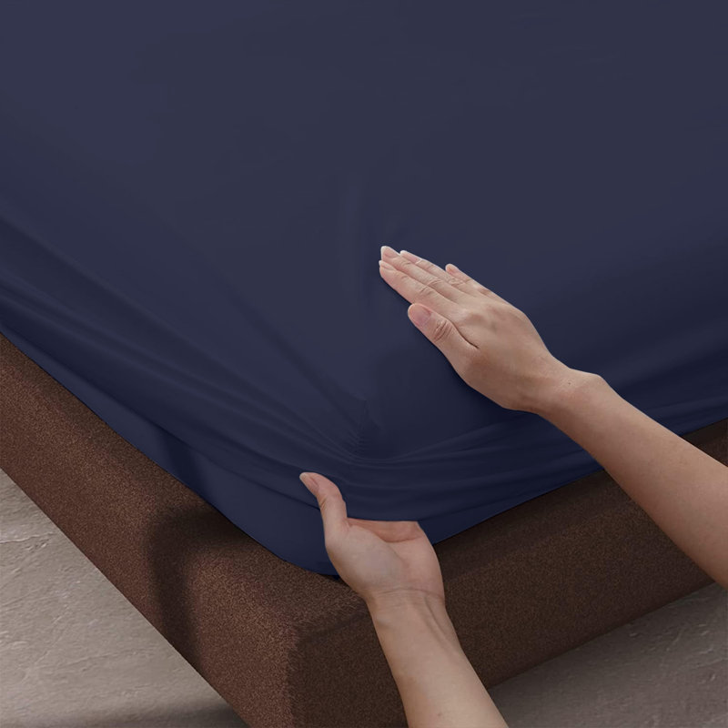 Leila Microfiber 25cm Deep Pocket Fitted Bed Sheet, Single (3'), Navy