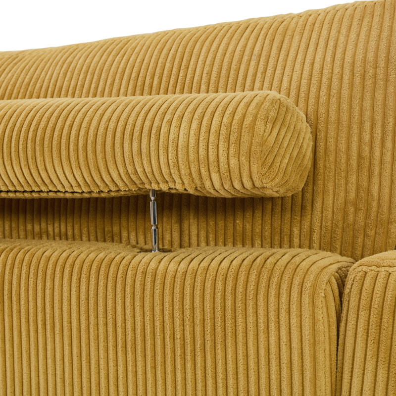 Maelina Upholstered Orange Corduroy Modular Sofa with Pillow Back and Solid Wood Legs, Orange