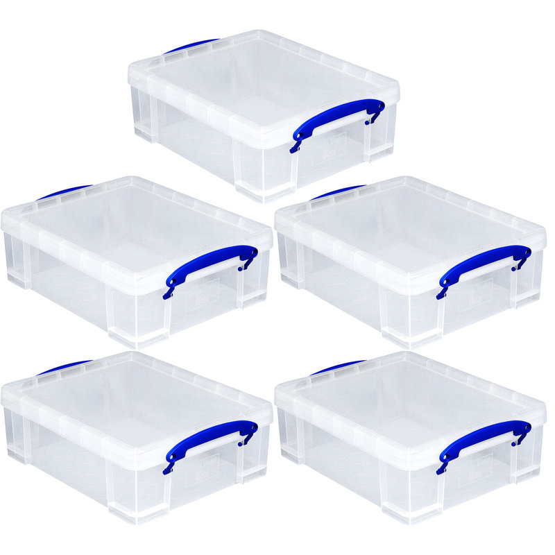 Really Useful Box Storage Container with Snap Lid & Clip Lock Handle (5 Pack), 8.56 qt