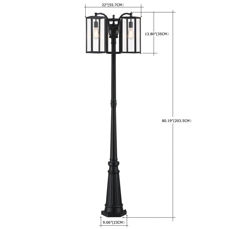 80"H Triple Headed Lamp Post Full with Matte Black Finish, 80.19" H x 22" W x 22" D