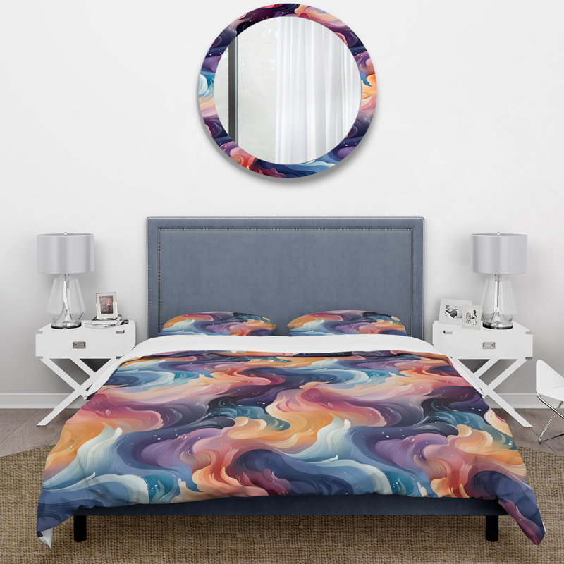 Ensemble de housse de couette bleu et mauve Celestial Dreams, Housse de couette pour très grand lit et 2 très
