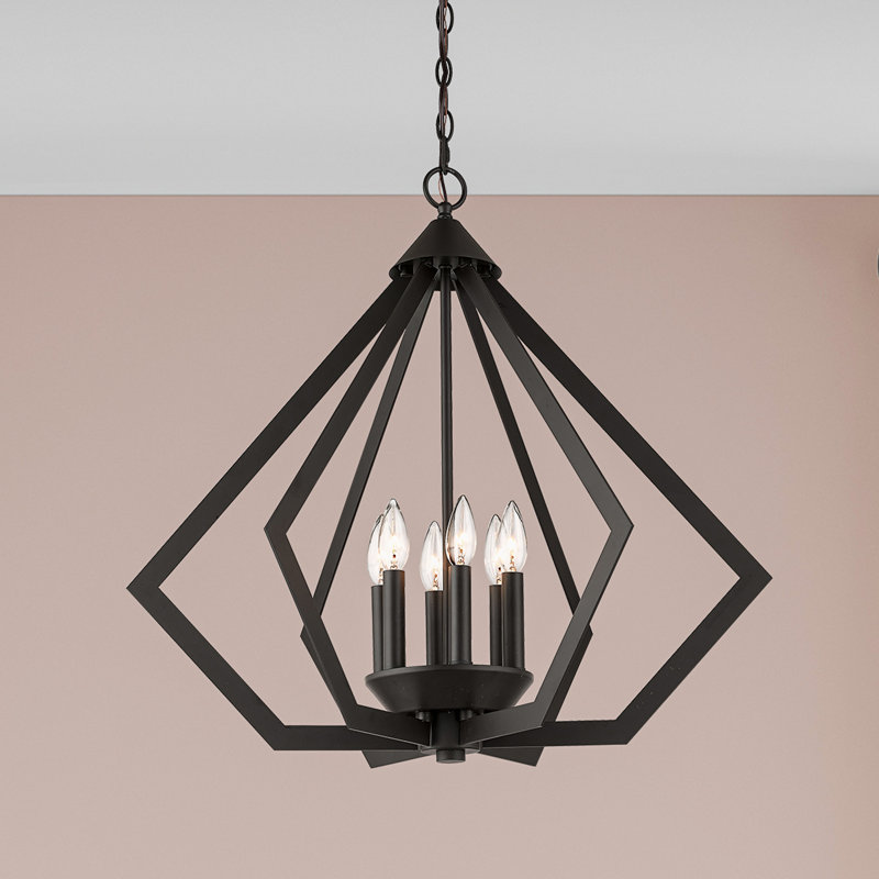 Dawnesha 6 - Light Dimmable Cage, Geometric Chandelier, Bronze