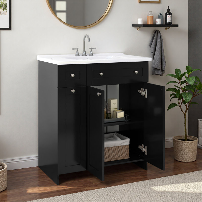 Meuble-lavabo noir 30 po avec lavabo en céramique