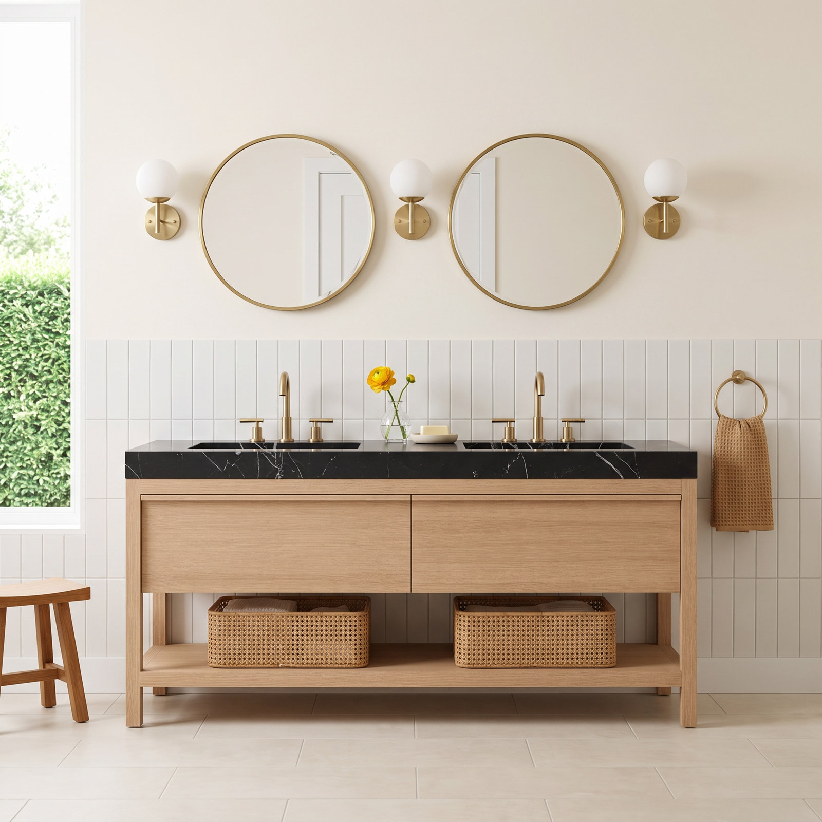 Ariane 72" Cedar Double Bathroom Vanity, Whitewash Oak