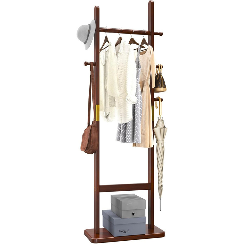 Coat Rack Tree Stand With Very Sturdy Base, Freestanding Small Clothes Rack Heavy Duty, Garment Hanging Racks For Kids And Adults, Space Saving Brown