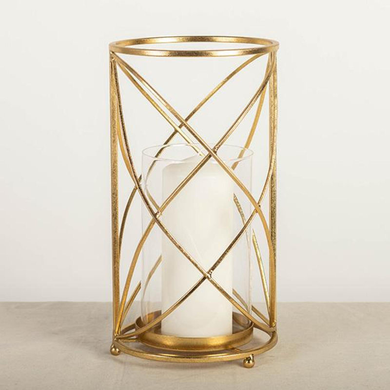 Ouragan de table en métal, H 13 po x l 7 po x P 7 po, Transparent / Doré
