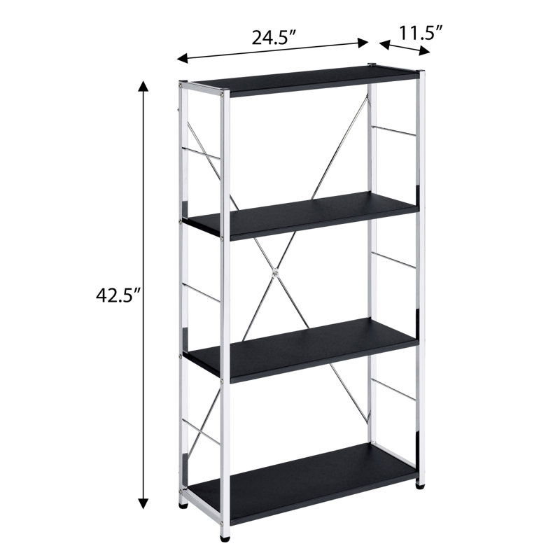 Bibliothèque rectangulaire noire et chrome 4Tier, Noir / argenté