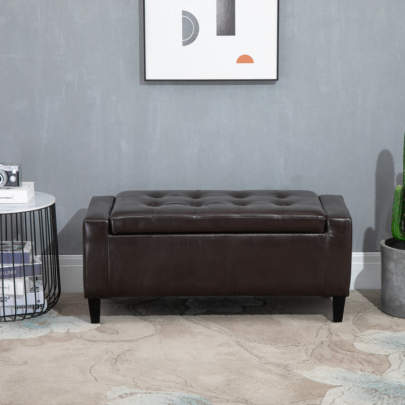 Faux Leather Upholstered Storage Bench, Brown
