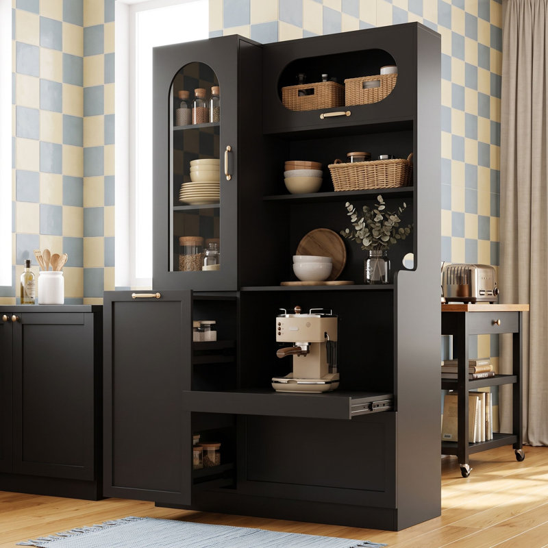Armoire de cuisine en bois avec tiroir, tablettes et porte, Noir