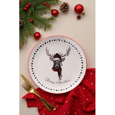 Elegant Christmas Dessert Plate Set (6 Pieces), 100% Ceramic, 7.6 x 7.6 x 0.8 inches | Dishwasher & Microwave Safe | Perfect for Holiday Celebrations, Festive Gatherings & Seasonal Entertaining