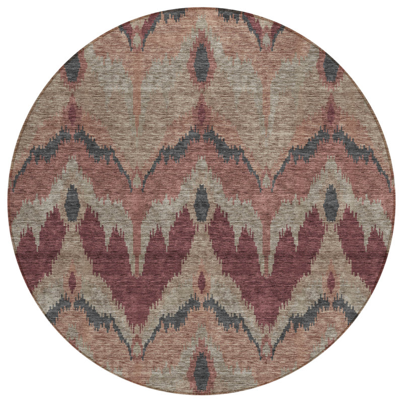 Tapis rond lavable intérieur ikat 8 pi beige et gris anthracite