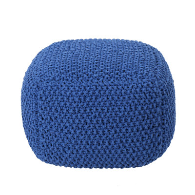 Knitted Cotton Navy Pouf Cube, 20.26X20.26X16.59, For Comfortable Seating 20.5X20.5X16.5 Cube In Navy, With Soft Filling