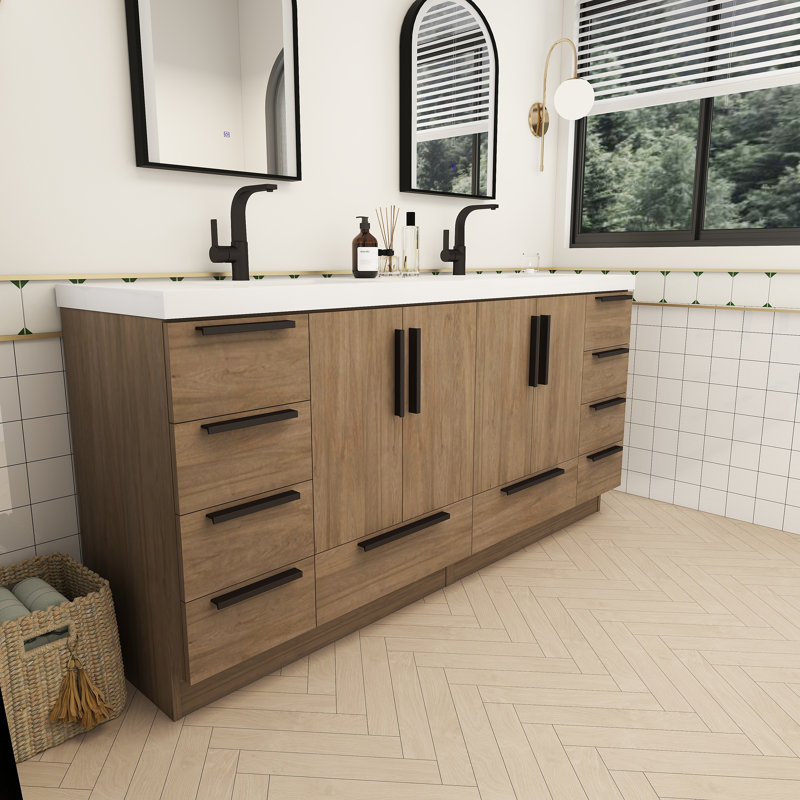 Carla Freestanding Bathroom Vanity with Double Sink, 71", Dark French Oak