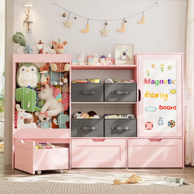 41.3"H Toy Storage Organizer, Stuffed Animal Storage, 3 Movable Building Block Drawers, 4 Storage Bins and Magnetic Board for Kids Room, Playroom, Nur by Isabelle & Max