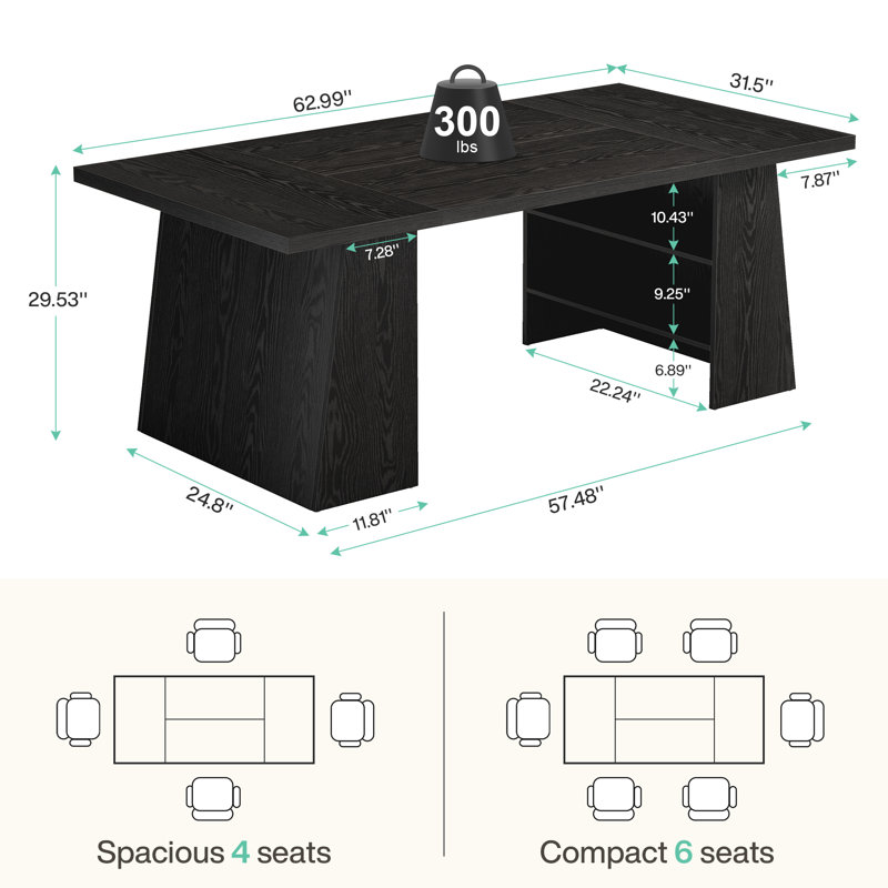 63" Rectangular Dining Table with Double Hidden Storage Space