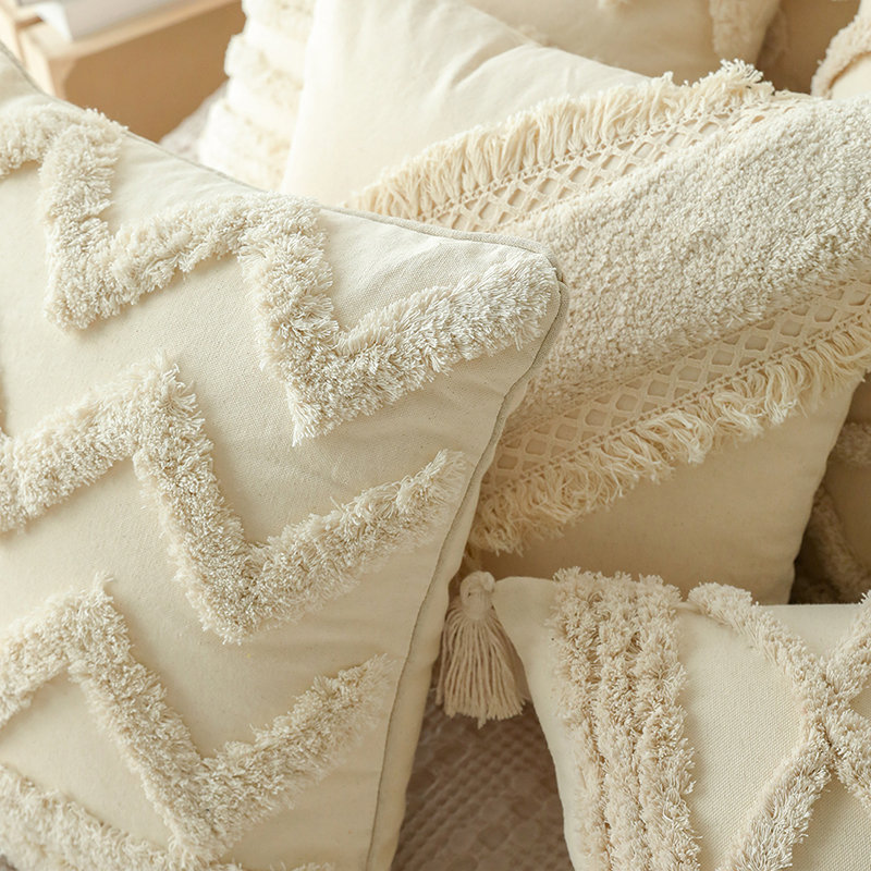 Housse de coussin en coton touffeté Boho, décor bohémien texturé pour canapé ou lit, H 18 po x l 18 po