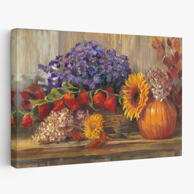 October Still Life - Autumn Chinese Lanterns Chrysanthemums Fall Art