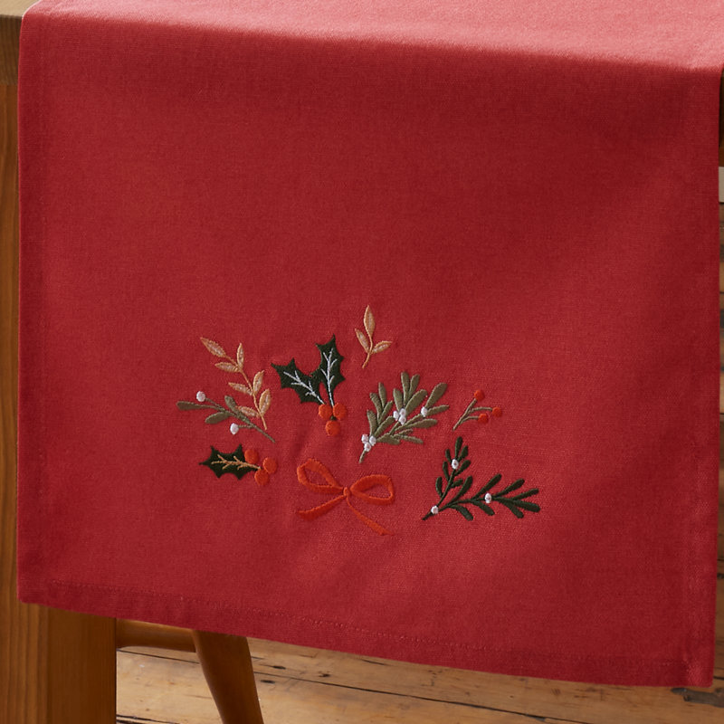 Christmas Holly Stripe Cotton Dining Table Runner