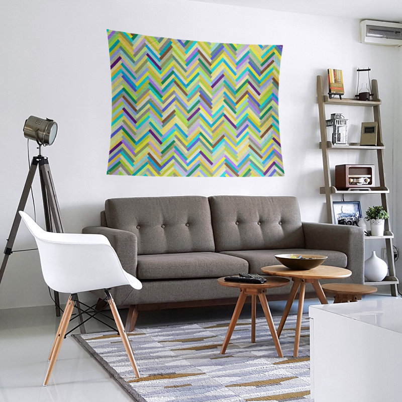 Tapisserie murale chevrons, H 68 po x l 80 po, Vert / Jaune