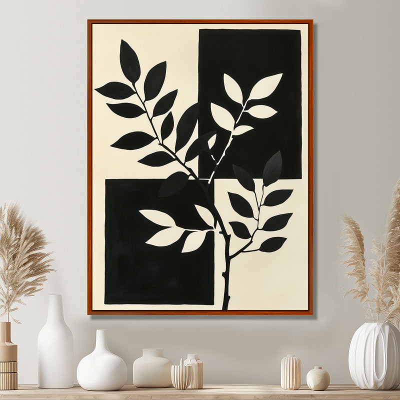 Silhouettes de feuillage modernes - Toile murale en feuilles, H 32 po x l 16 po, Cadre flottant brun