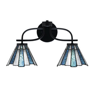 Sirretta Cavella 2 Light Bath Bar Shown In Matte Black Finish With 7" Sea Ice Art Glass