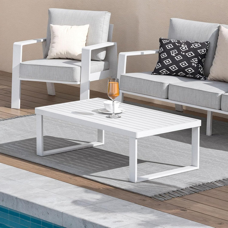 Aluminum Outdoor Coffee Table - Rectangle Patio Tables for Deck, and Poolside, White, Aluminum
