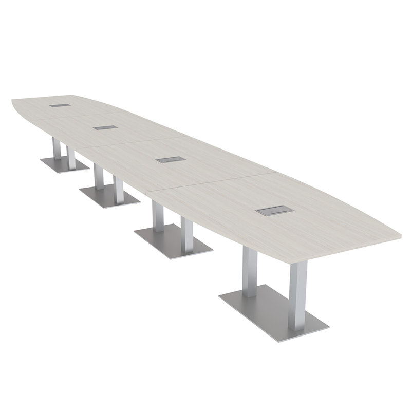 Table de conférence en forme de bateau avec base en métal double | Unité électrique, L 240 po x l 48 po, Sel Lakeland