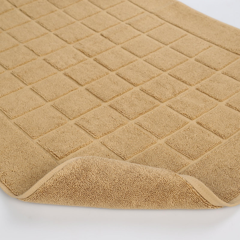 100% Cotton Thick & Absorbent Reversible Checkered Bath Mats - Set Of 2, Latte
