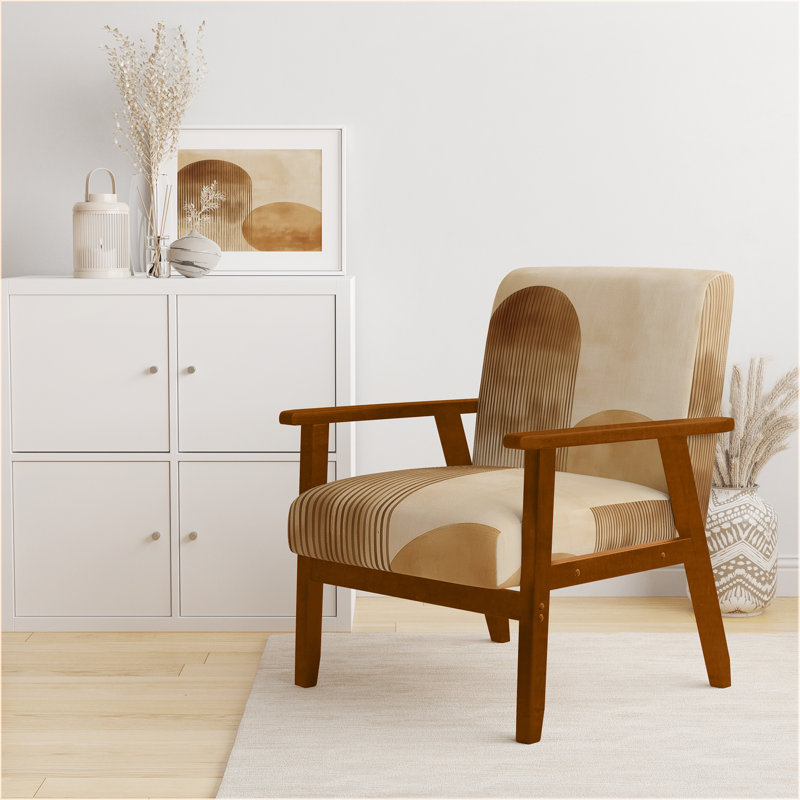 Chaise avec accoudoirs abstraite Mid-Century rembourrée abstraite Sun Arc II, Brown Square Arms