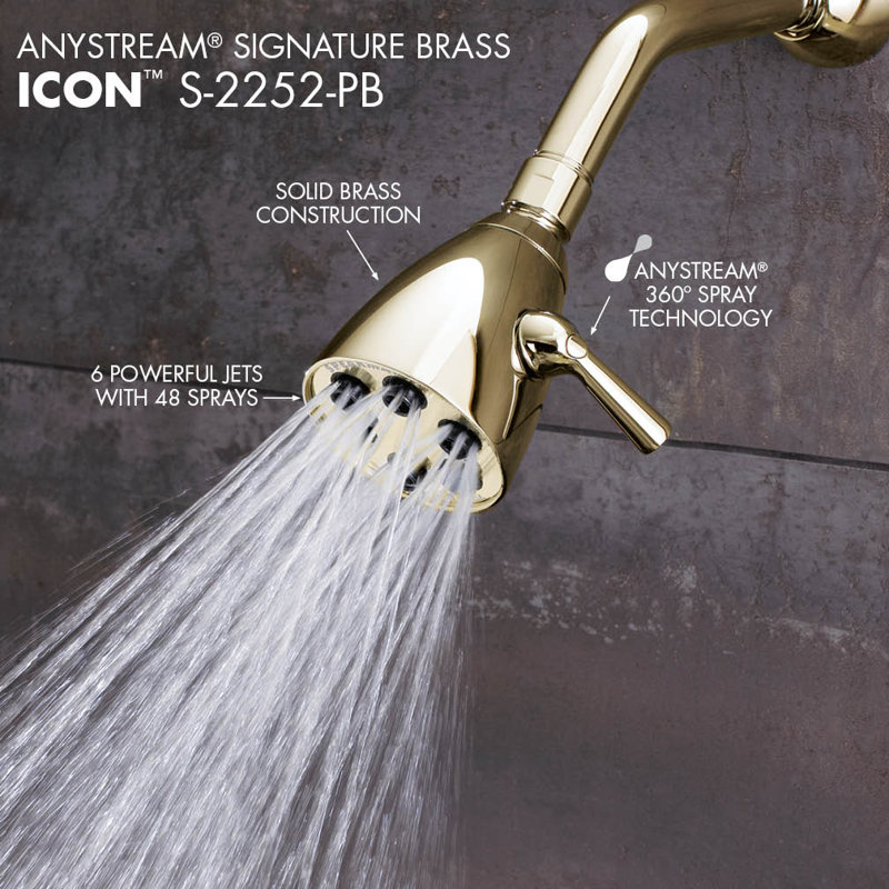 Tête de douche multifonction Icon Anystream, Laiton poli, 2.0 GPM