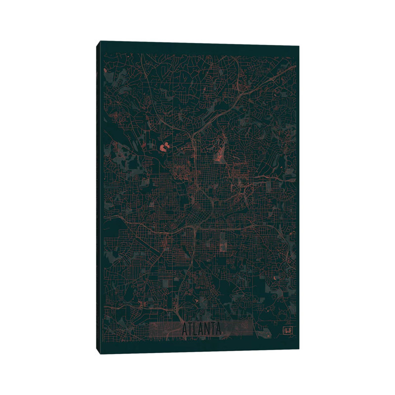 Atlanta Infrared Urban Blueprint Map 1 Piece Wrapped Canvas Wall Art, 30.48 cm H x 45.72 cm W