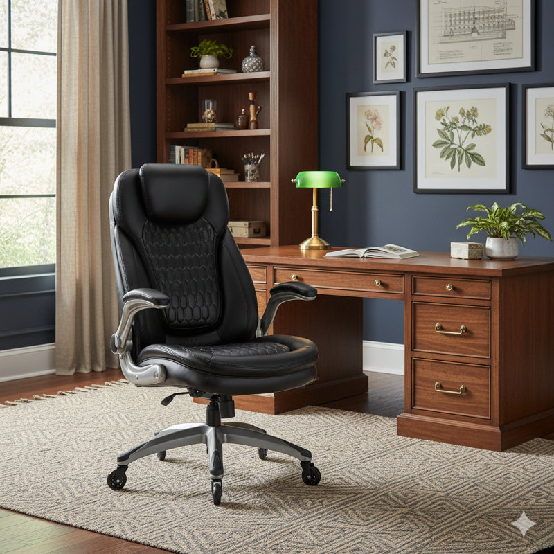 Fauteuil de bureau ergonomique en similicuir avec accoudoirs réglables, Noir, noir, noir, noir