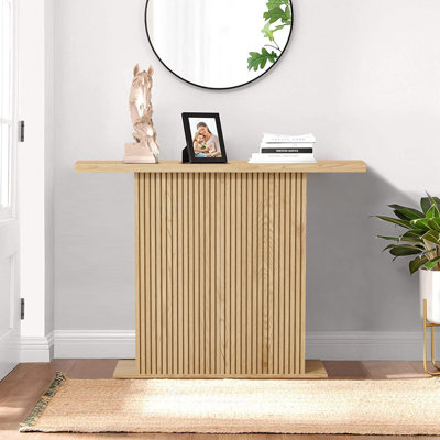 Console de 41,3 po de long, canapé cannelé en bois derrière le canapé, table d'entrée Mid-Century 