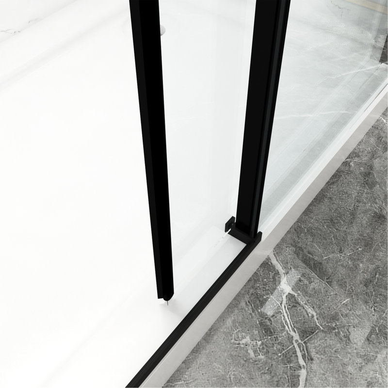Porte de douche de 56 po x l 60 po x H 70 po, enceinte coulissante en verre trempé de 8 mm, noir mat, double face facile à nettoyer, pour installation dans la salle de bain