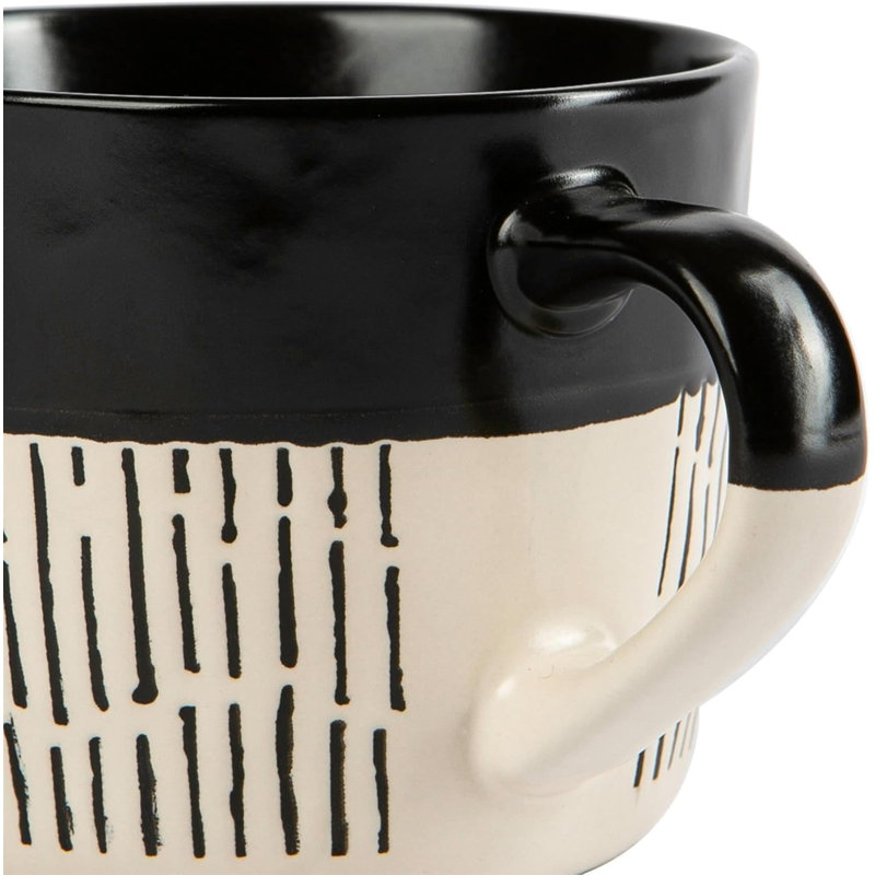 Dipped Dash Set of 6 Ceramic Coffee Mugs Set Dishwasher & Microwave Safe, Black