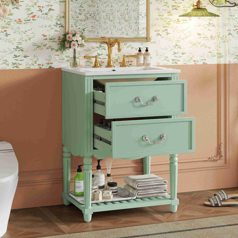Meuble-lavabo 24 po avec lavabo en céramique, Vert