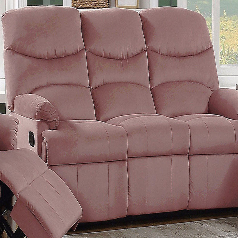 Canapé inclinable manuel en velours rose 3 places Blush - Accoudoirs moelleux, meubles de salon