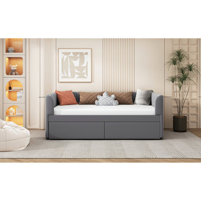 Lit de jour gris simple avec une nuit de repos et 2 tiroirs avec des tiroirs ergonomiques au design gracieux