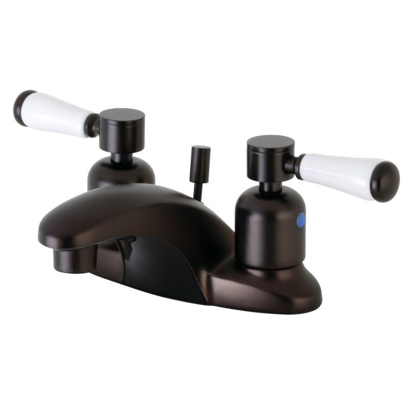 Kingston Brass Paris Two-Handle 3-Hole Deck Mount 4" Centerset Bathroom Faucet with Plastic Pop-Up, Oil Rubbed Bronze
