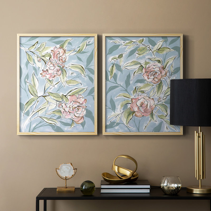 Impression encadrée «I-Premium Camellias» délavée - prête à être accrochée - aucun clou requis - aucun clou requis