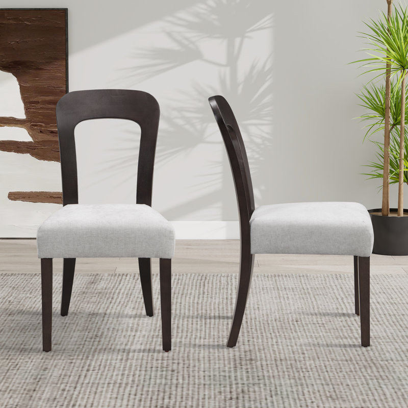 Hollow Back Dining Chairs With Solid Wood Legs (Set Of 2), Grey, Dark Brown